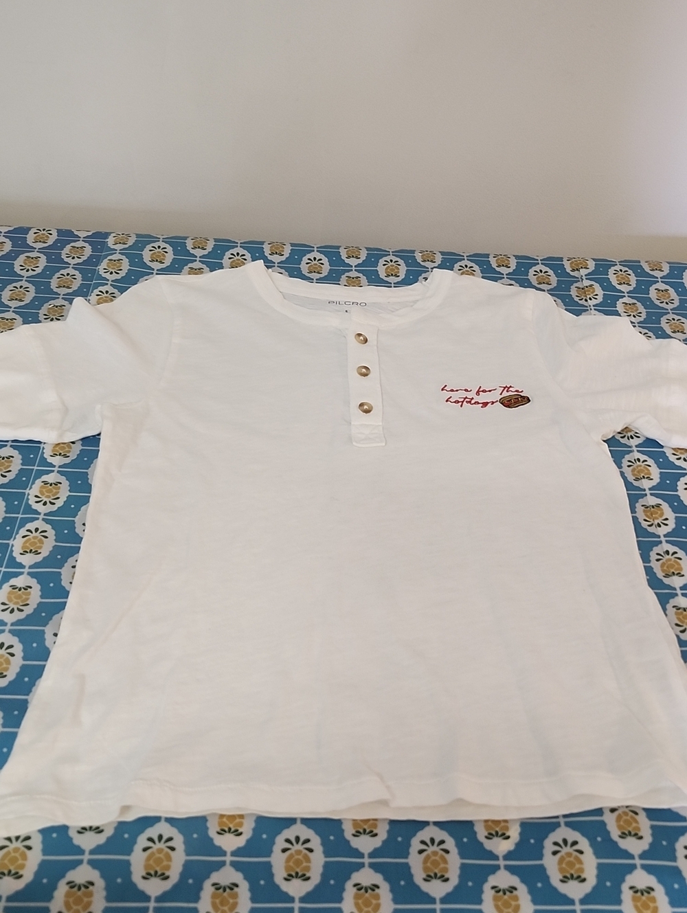 Anthropologie Pilcro Here For The Hotdog Short-Sleeve Tee Shirt 3 Buttons Cotton